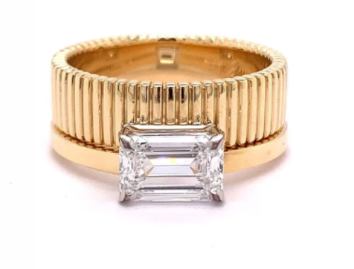 stacking gold engagement wedding-ring example with diamond